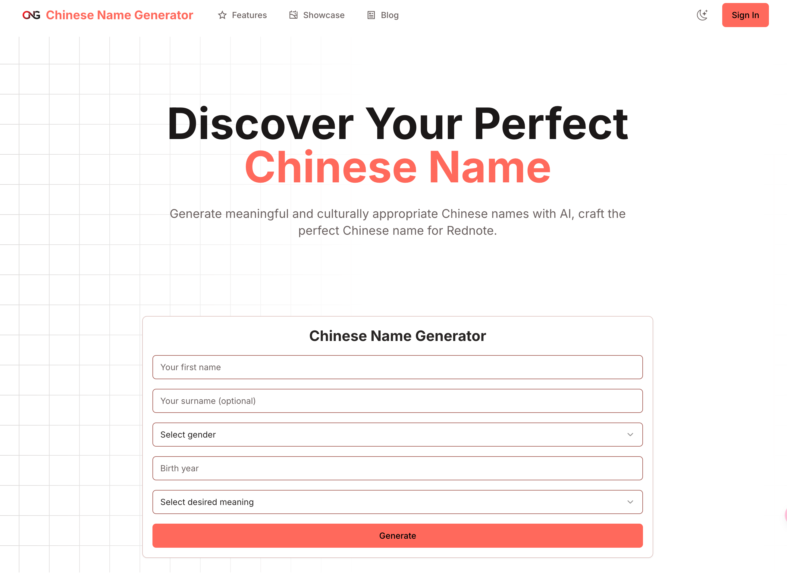 AI-powered Chinese name generator offering personalized names with meanings and pronunciations.
