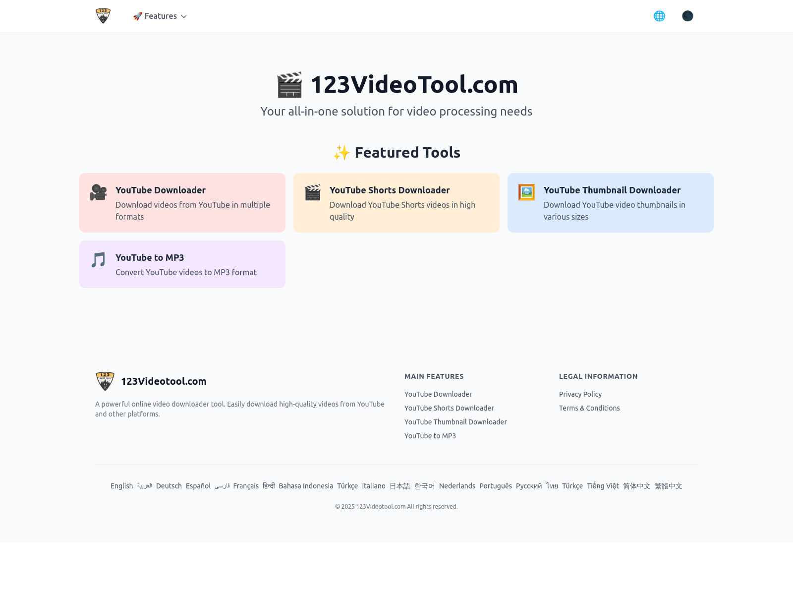 123VideoTool: An all-in-one social media tool for downloading YouTube videos, Shorts, thumbnails, and converting YouTube to MP3.
