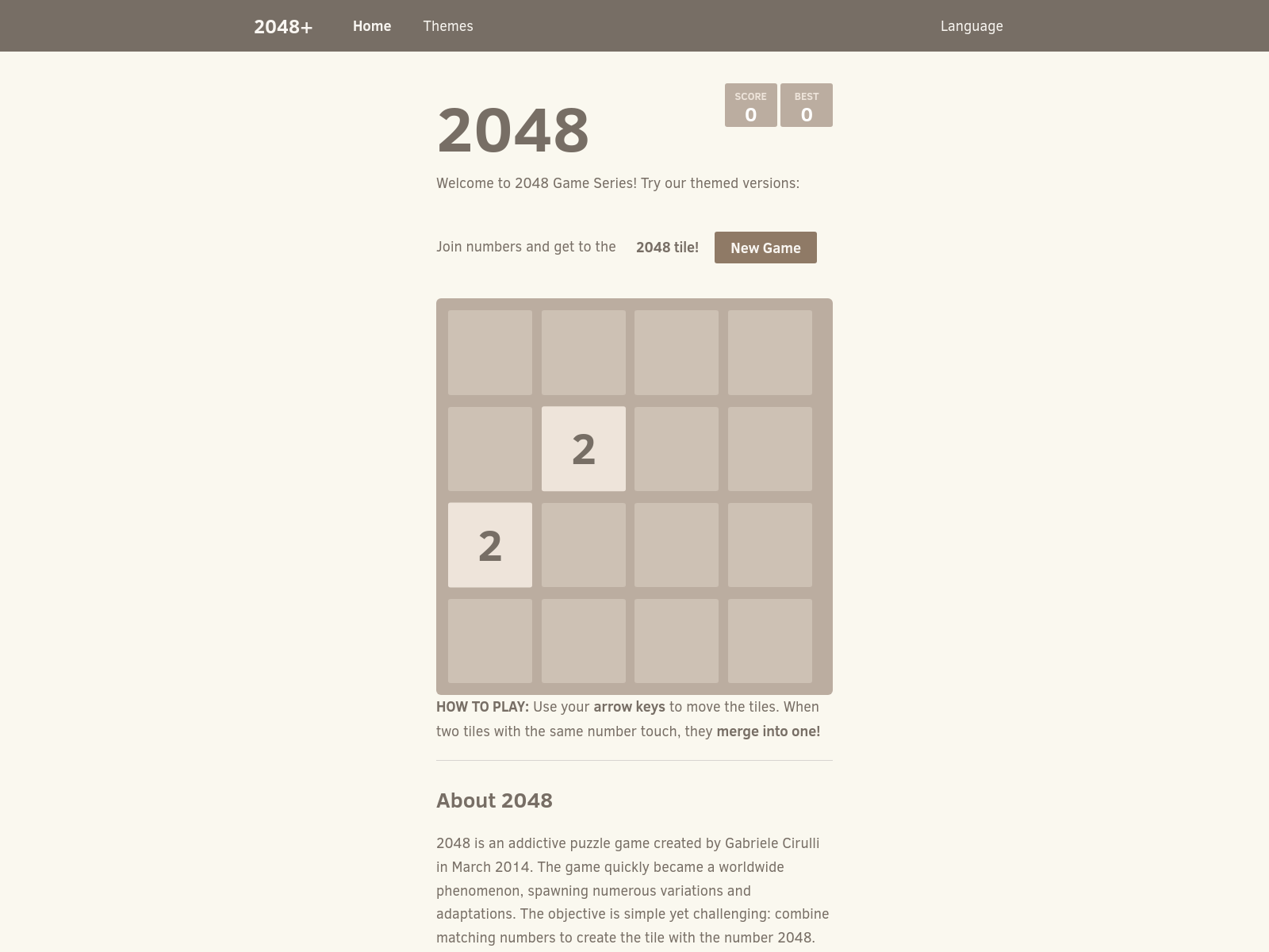 A multilingual 2048 game series with English and Simplified Chinese options.
