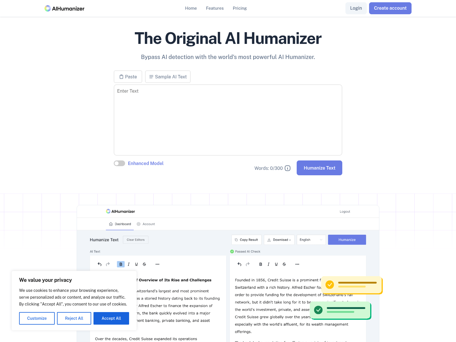 AI Humanizer: A free tool to make AI-generated text sound more human and bypass AI detectors.
