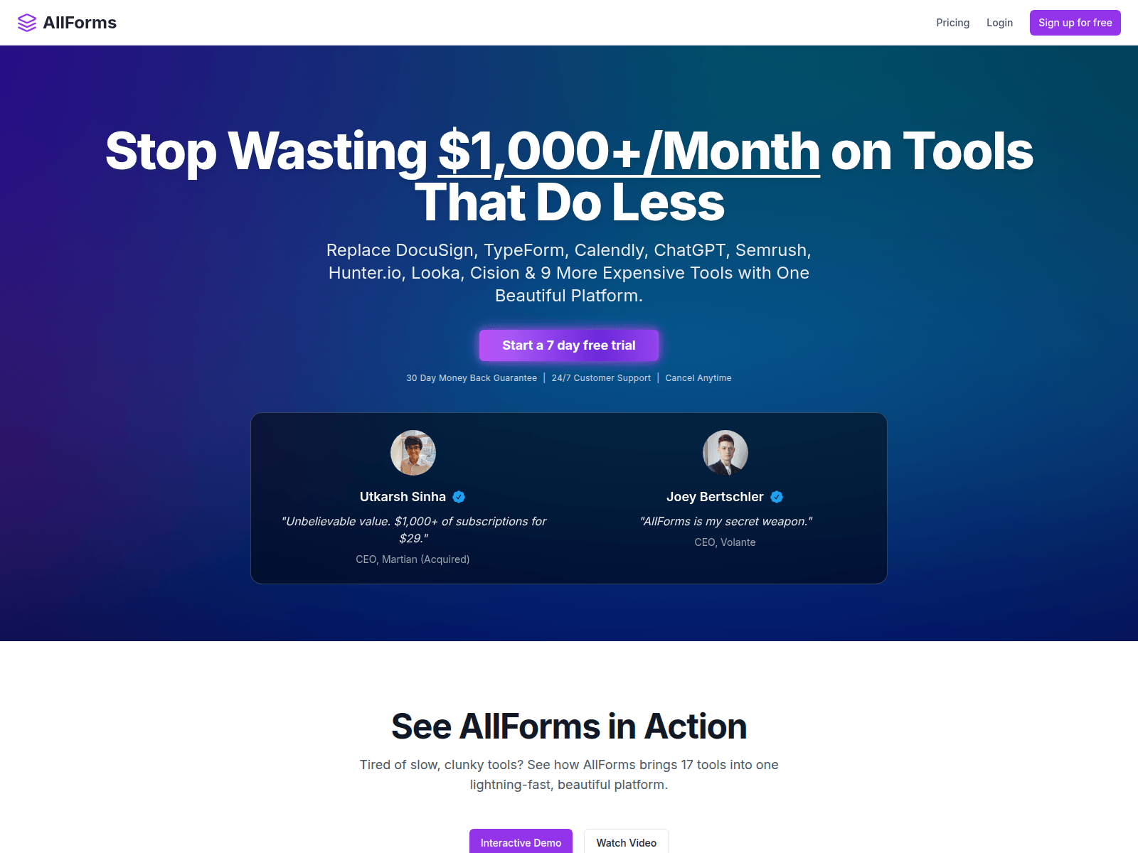 AllForms: An all-in-one platform replacing 17+ expensive business tools, offering significant cost savings and a user-friendly experience.
