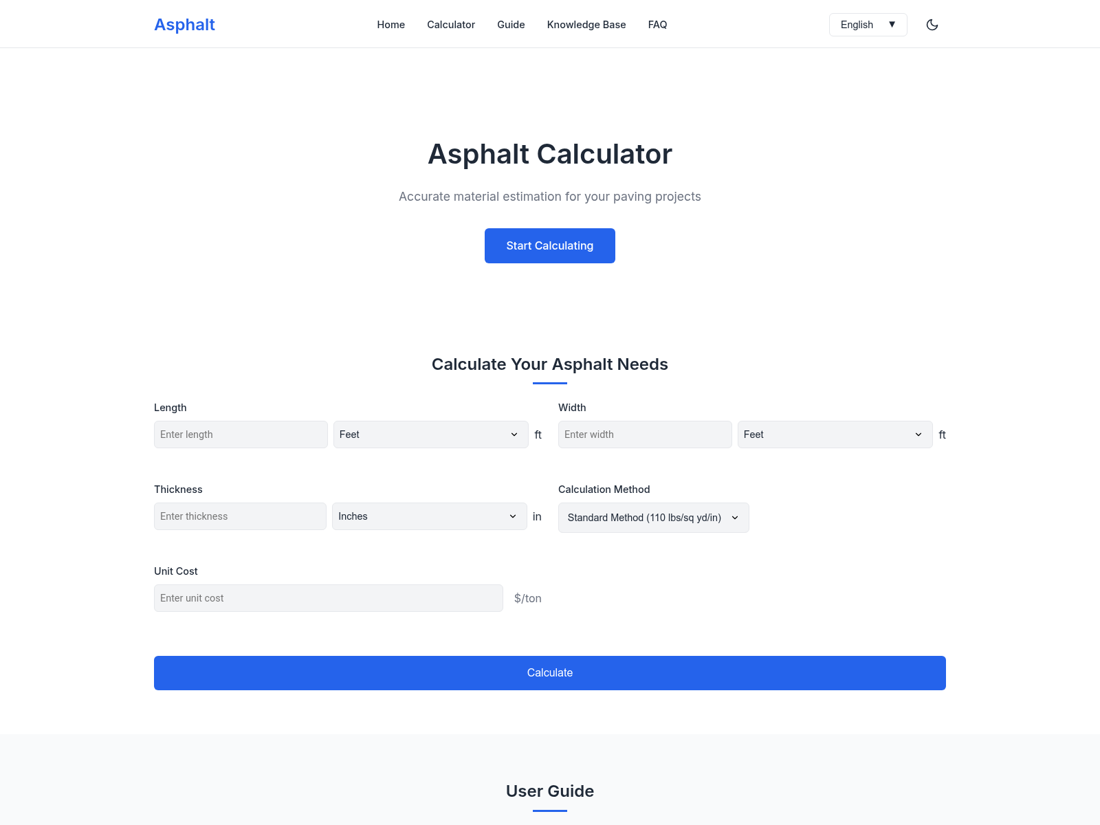 Free online asphalt calculator for precise material estimations in paving projects.
