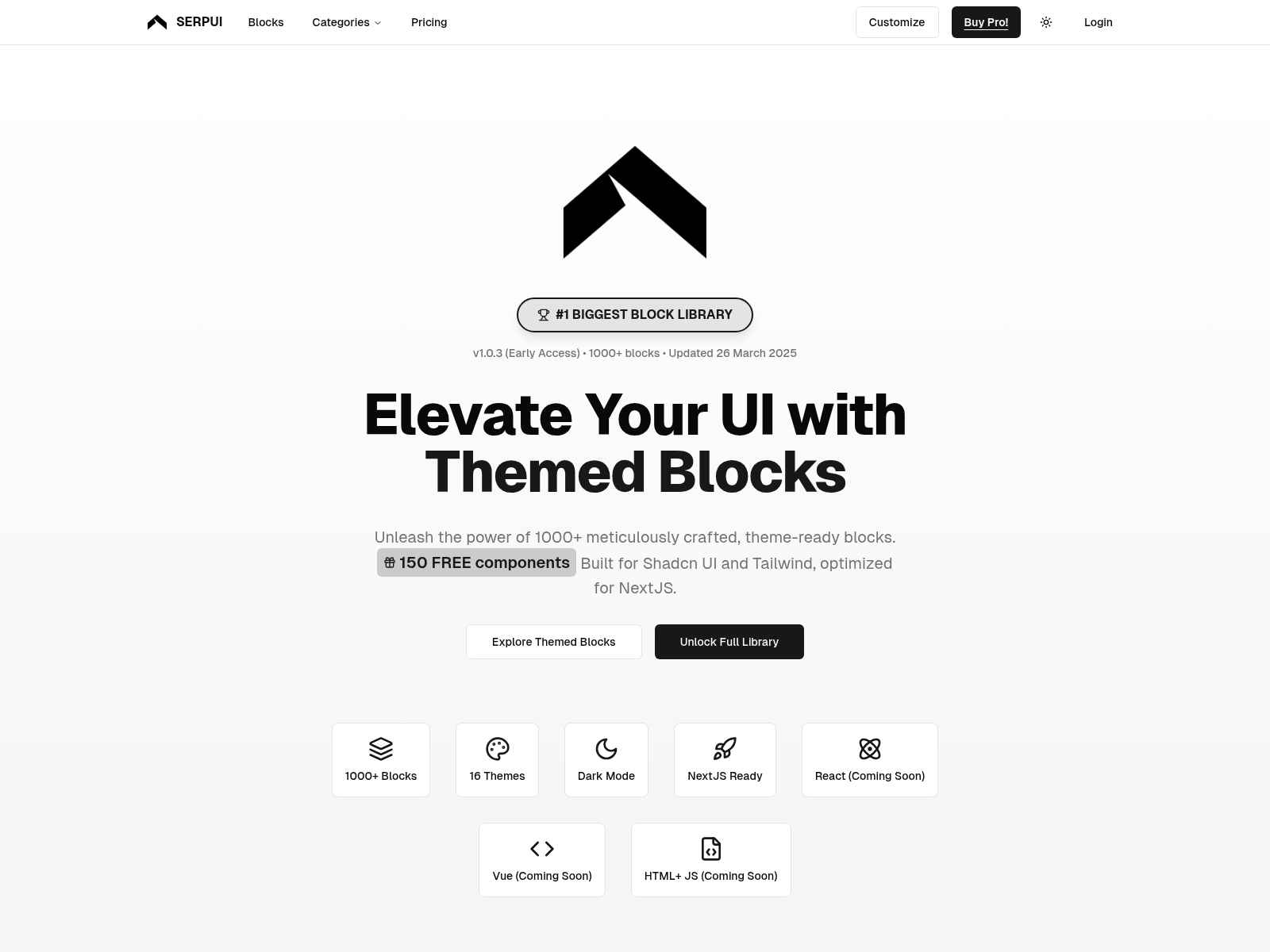 SERP UI: A large library of 1000+ themed UI blocks for Shadcn UI and Tailwind, optimized for NextJS.
