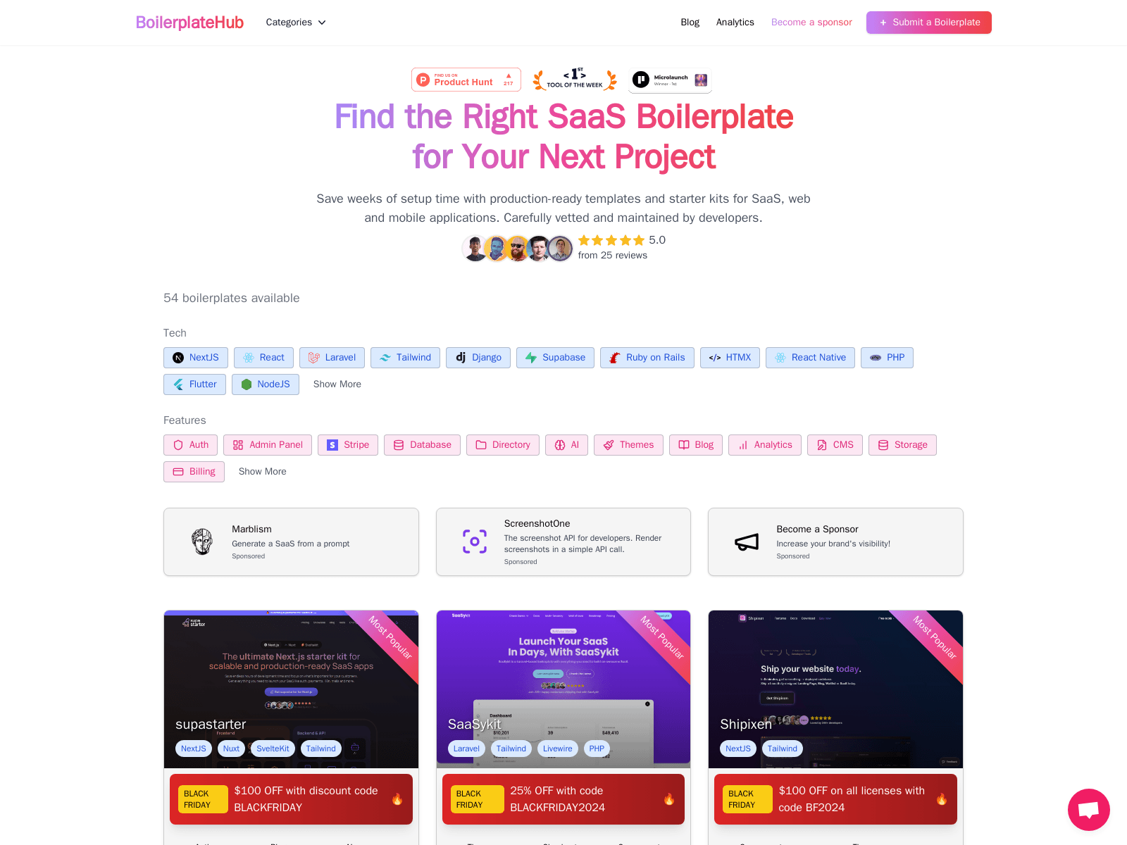 BoilerplateHub offers a curated collection of SaaS boilerplates, templates, and starter kits for web and mobile app development.
