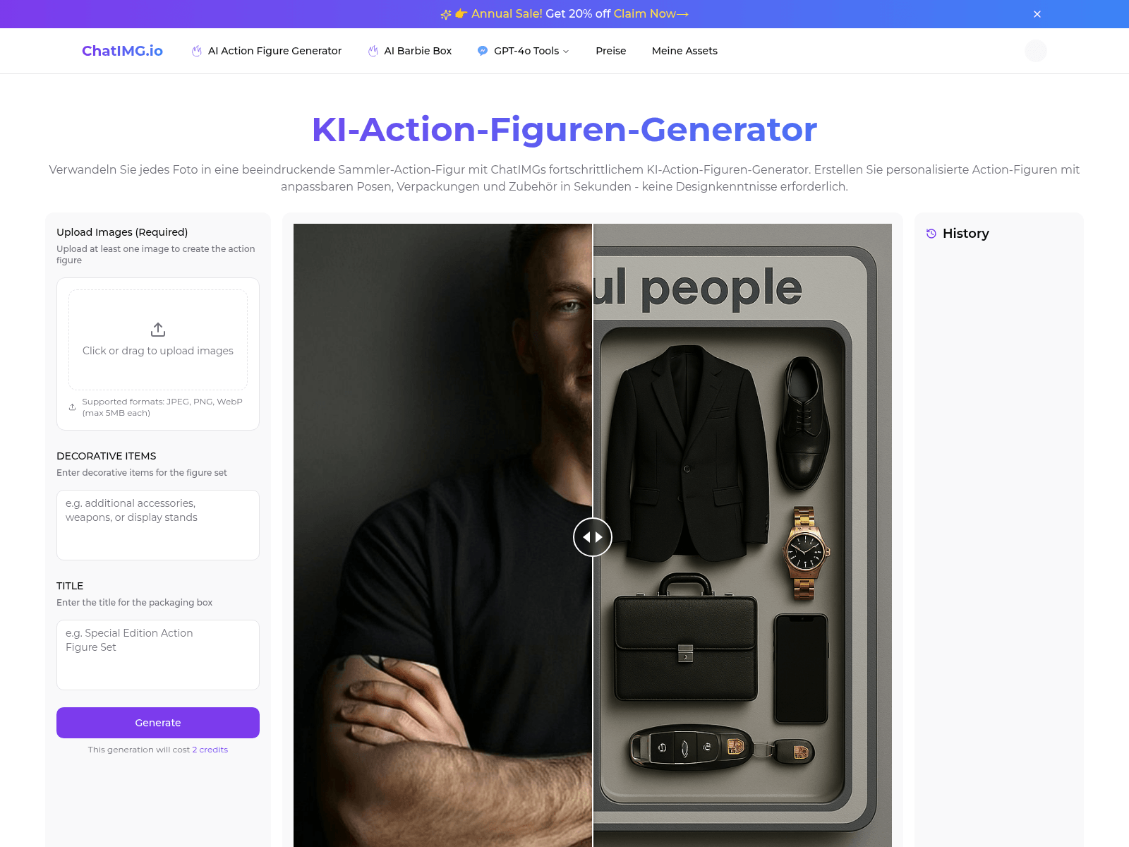ChatIMG's AI Action Figure Generator lets users create custom collectible action figures from photos,  offering various styles and high-resolution downloads.
