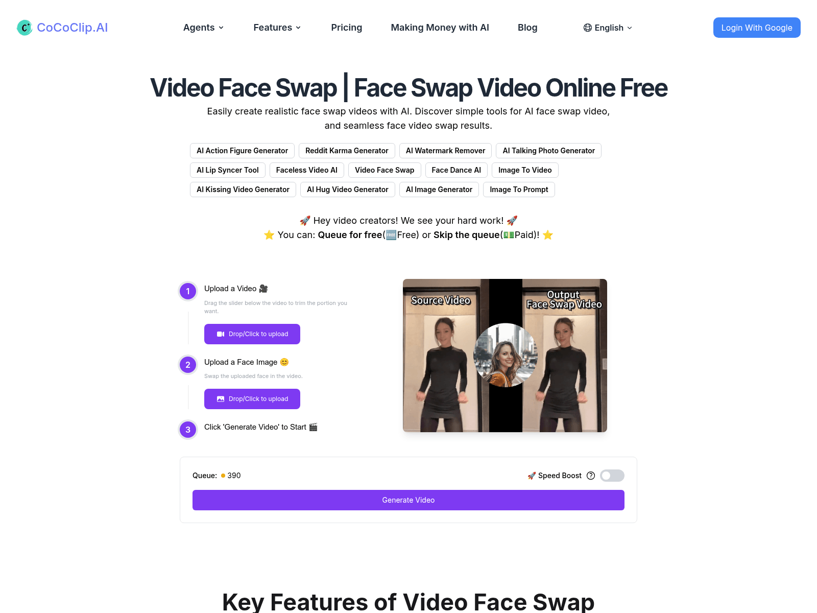 CoCoClip.AI is an all-in-one AI video editor for social media, offering features like AI face swapping, video generation, and watermark removal.
