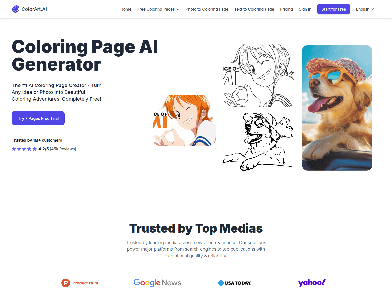 AI-powered tool converts ideas or photos into custom coloring pages, completely free.