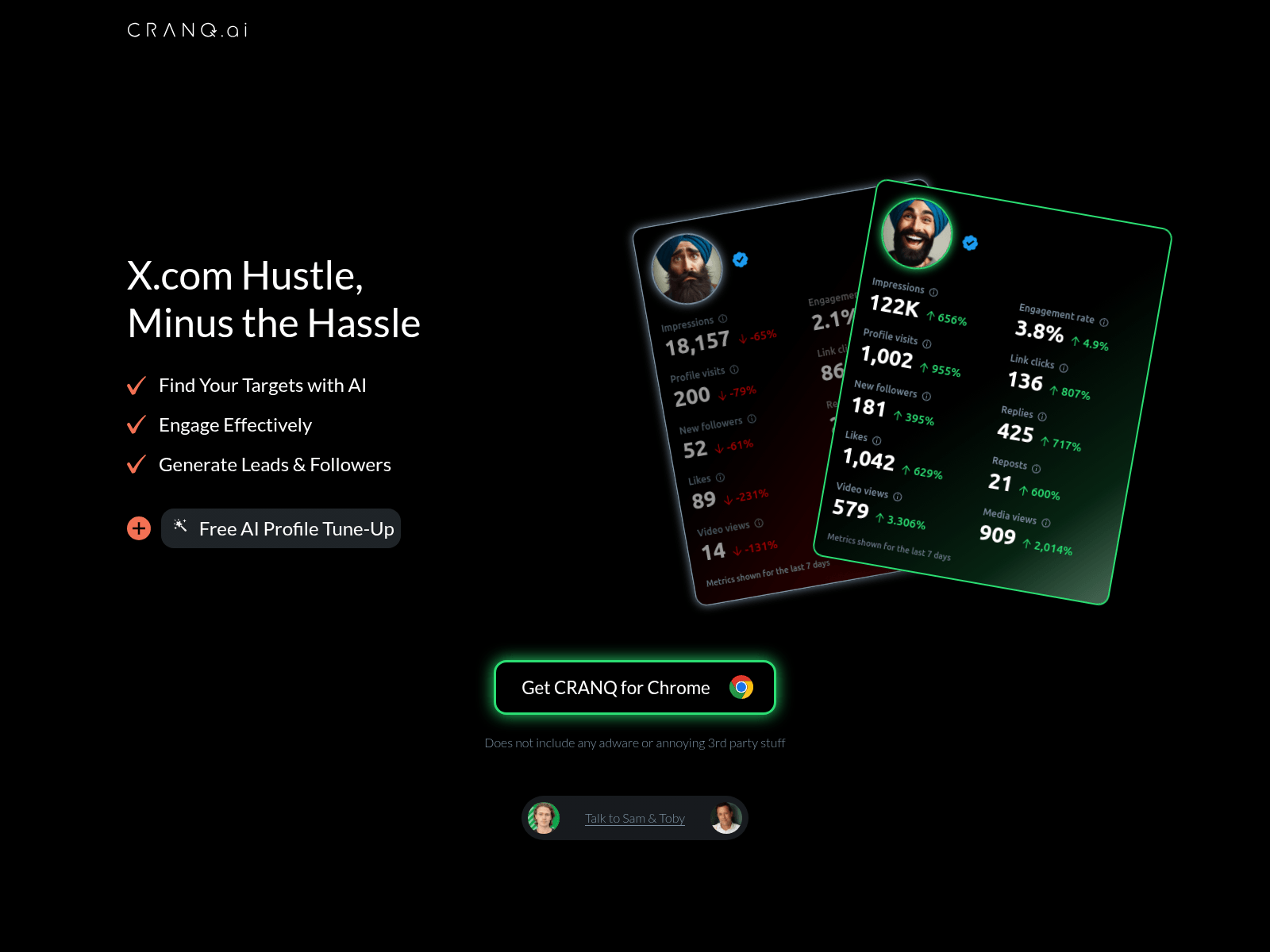 CRANQ: An AI-powered X.com CRM for lead generation and influence growth, offering automation and targeting tools.

