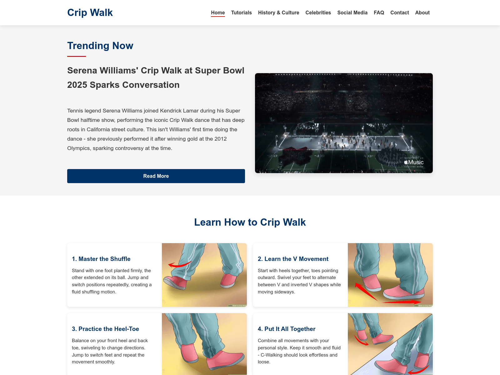 A comprehensive guide to the Crip Walk dance, including tutorials, history, celebrity appearances, and social media trends.
