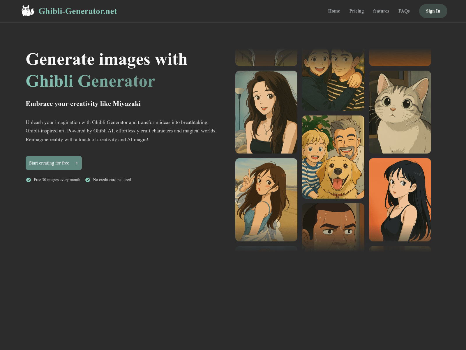 Generate Ghibli-style images using AI.  Free access with options for paid upgrades.
