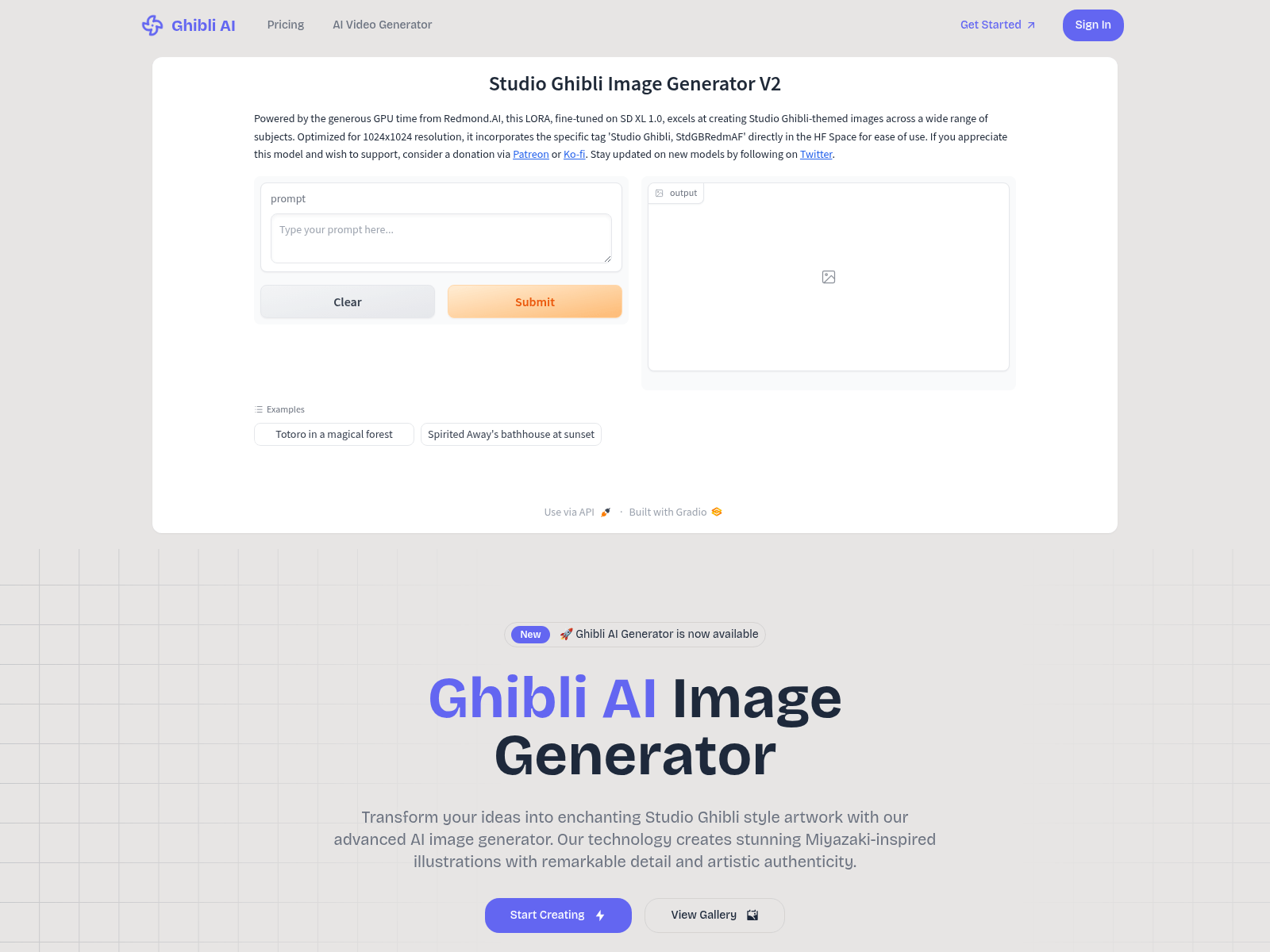 Ghibli AI generates Studio Ghibli-style images using AI.
