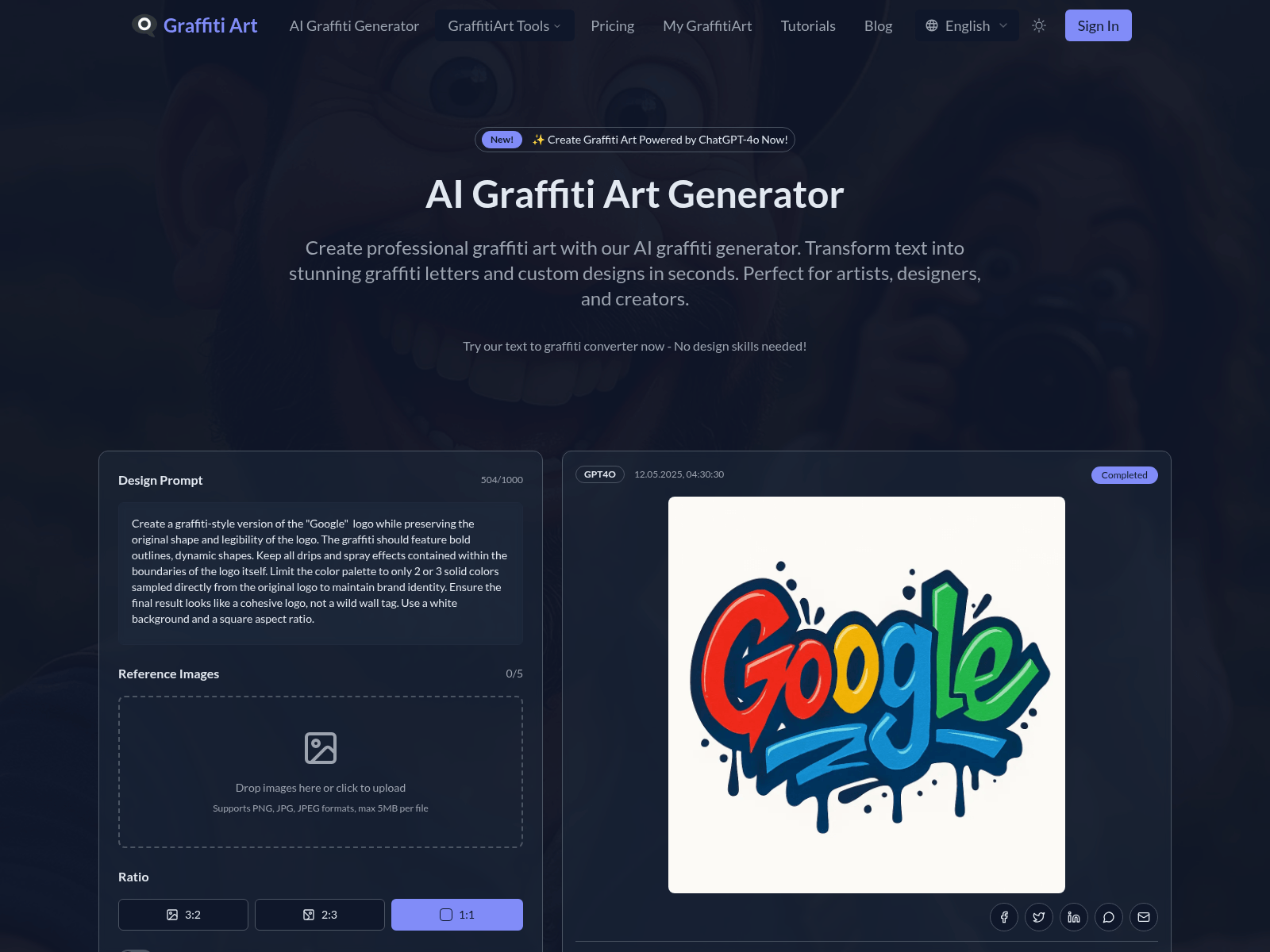 AI-powered graffiti art generator; create custom graffiti designs from text prompts and images.
