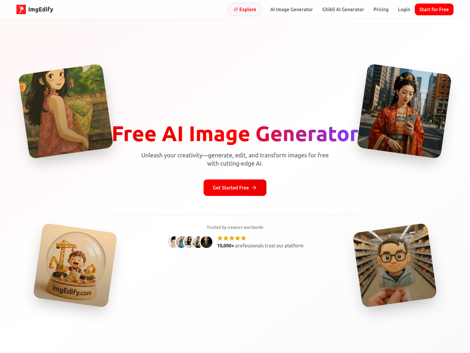 ImgEdify: A free AI image generator and editor; create, edit, and transform images with various AI features.
