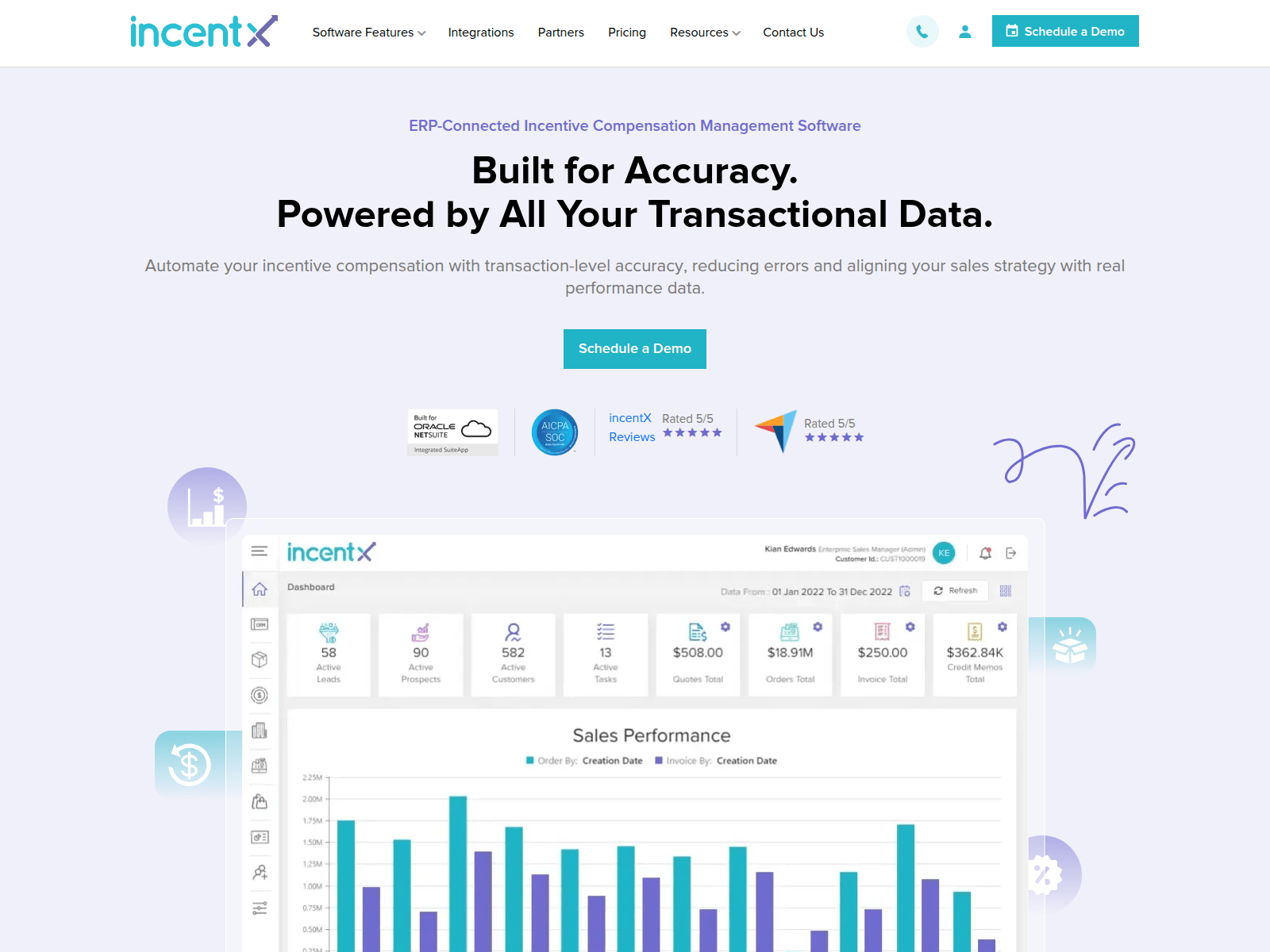 incentX automates incentive compensation with ERP-connected transaction-level accuracy.