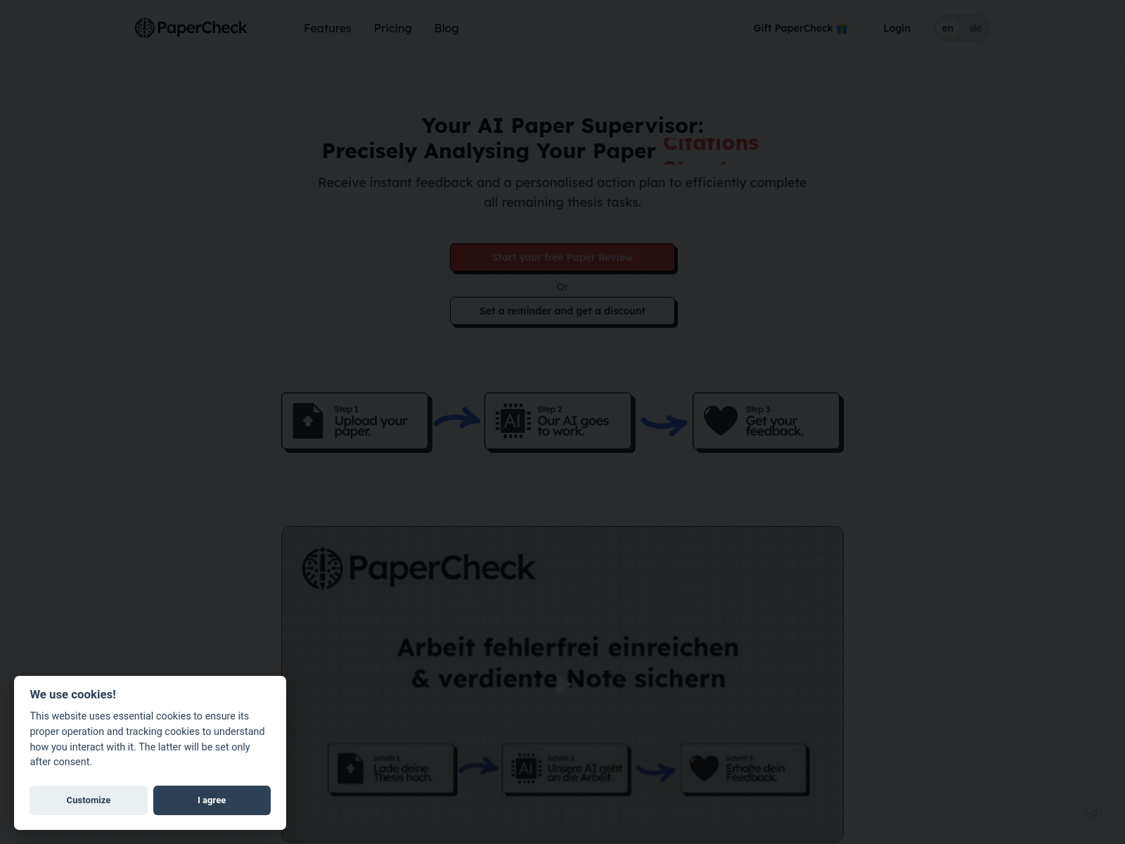 PaperCheck: AI-powered writing assistant for academic papers; checks citations, arguments, and prepares for defenses.
