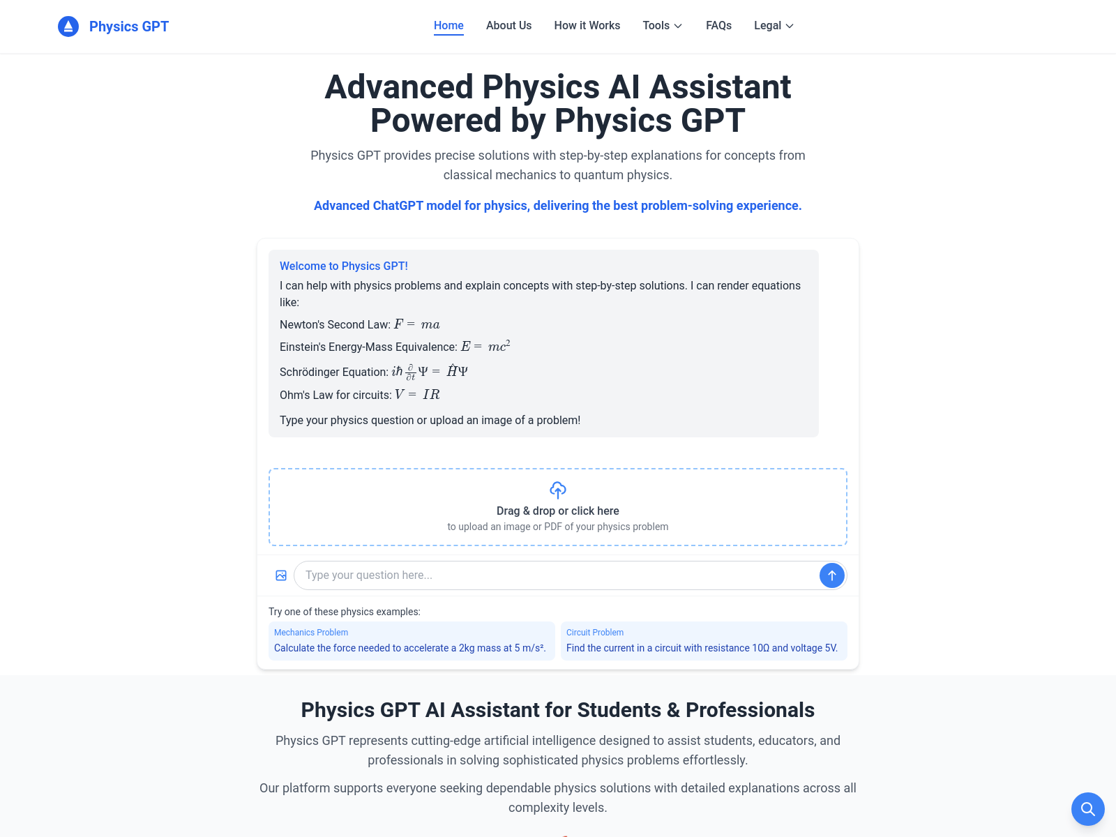 Physics GPT: An AI-powered physics problem solver providing step-by-step solutions and explanations,  supporting image uploads and various physics topics.
