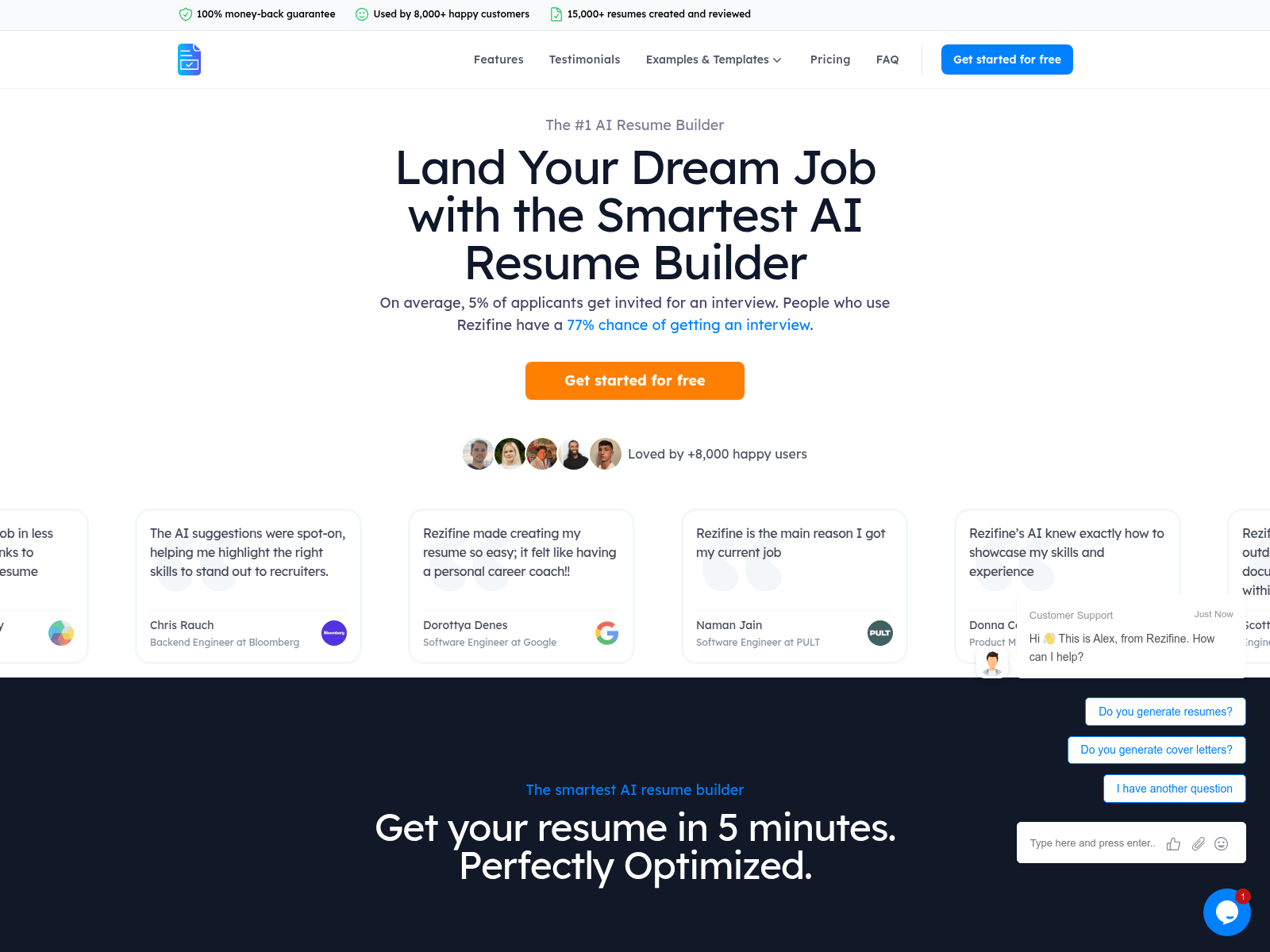 Rezifine: AI-powered resume and cover letter builder to help you land your dream job effortlessly.
