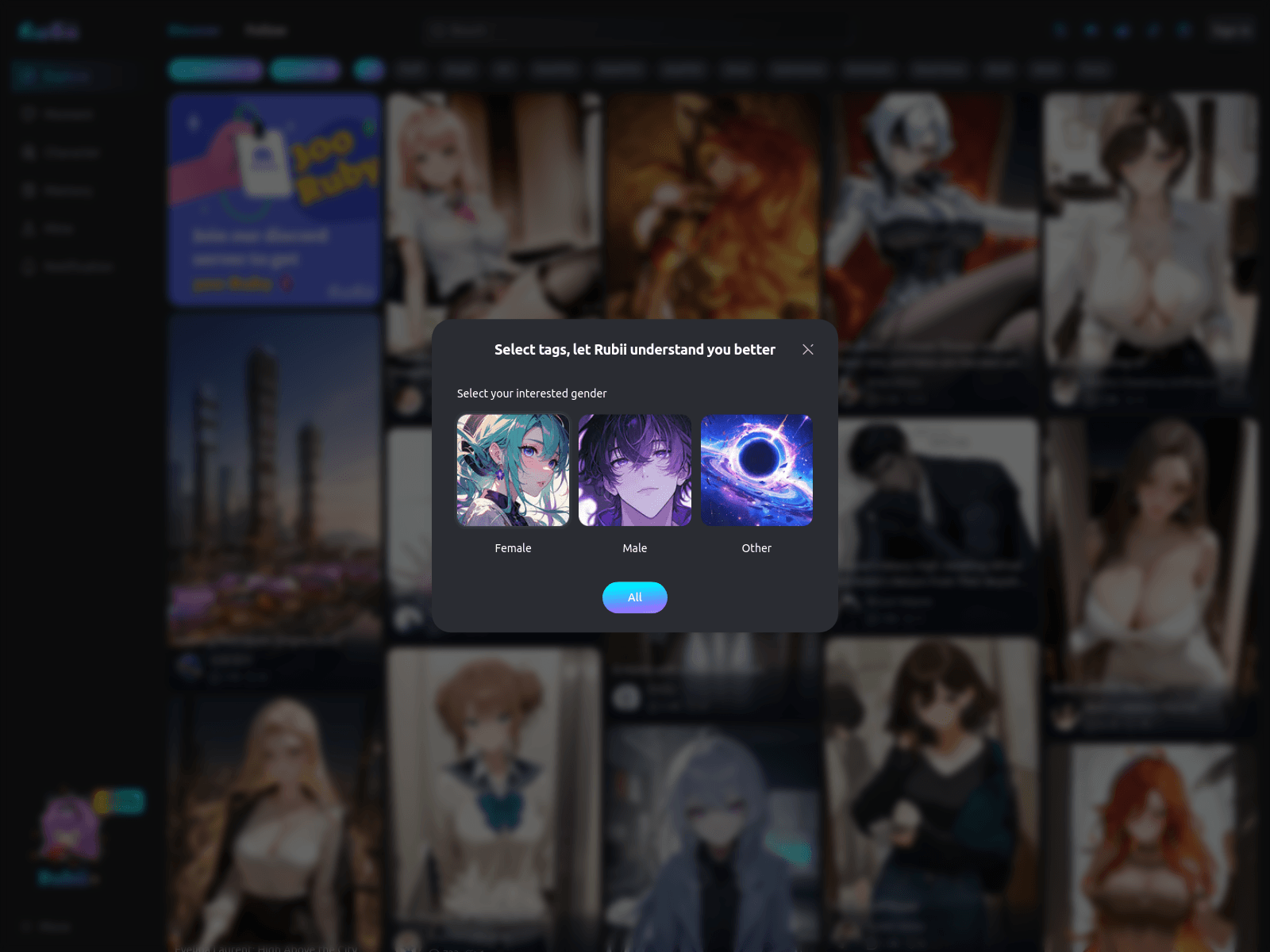 Rubii: An AI-powered character community for creating and interacting with intelligent, lifelike AI characters and stories.
