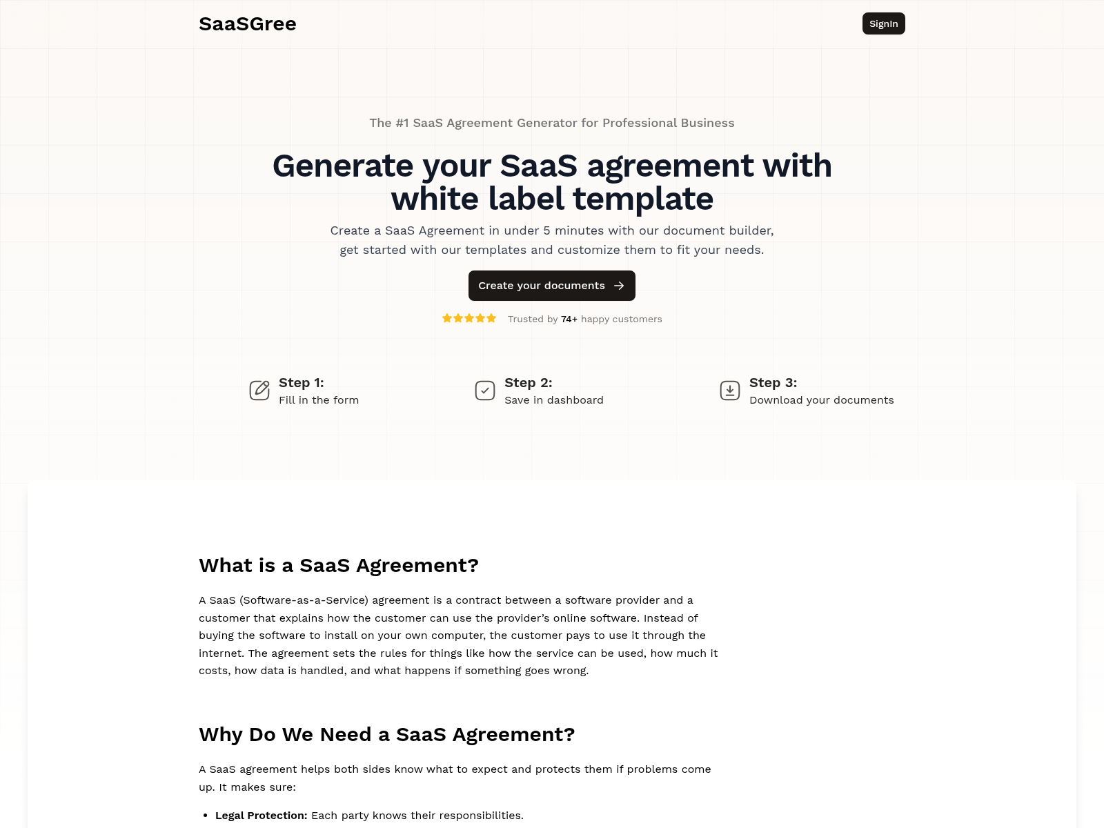 SaaSGree provides SaaS agreement templates and a document builder to create legally sound contracts quickly and easily.
