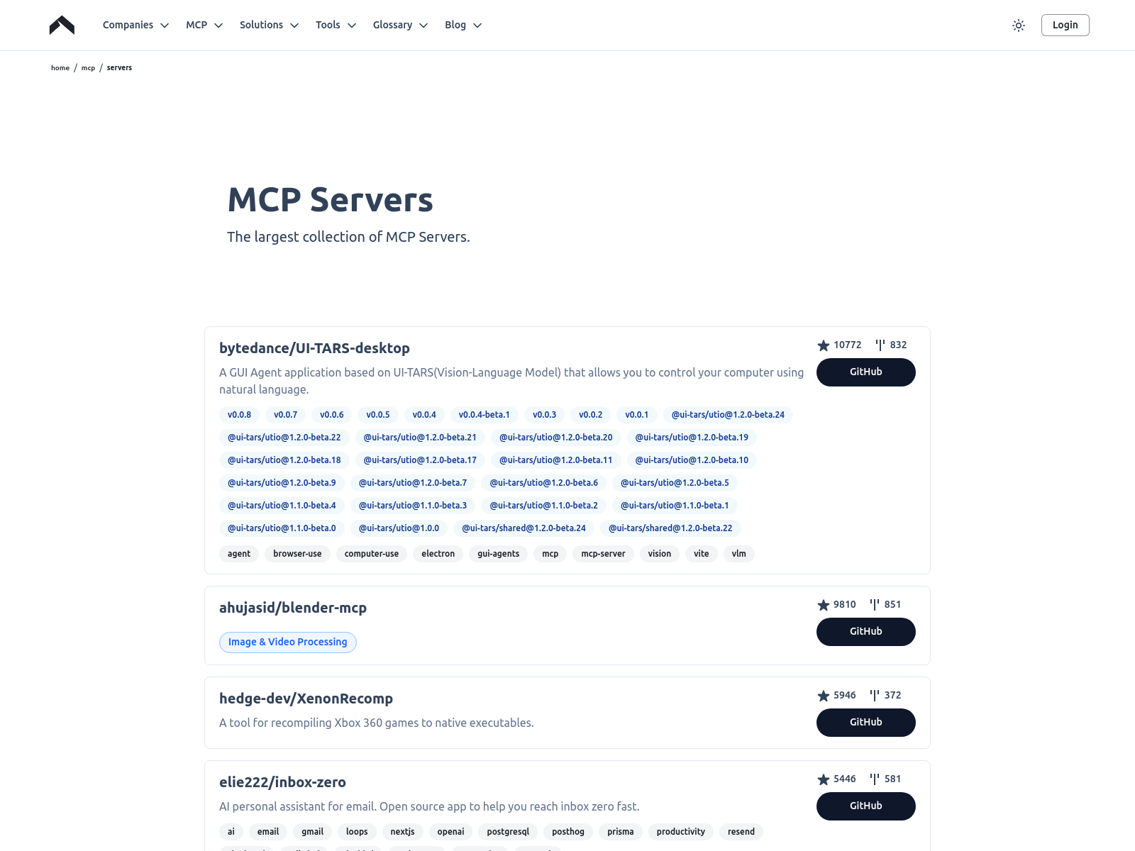 A directory of Model Context Protocol (MCP) servers, categorized and linked to their GitHub repositories.
