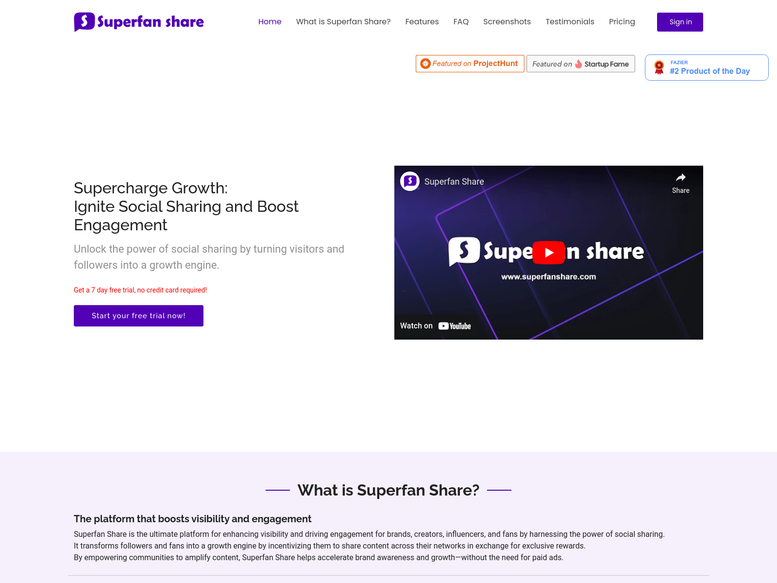 Superfan Share:  Reward fans for sharing content, boost engagement, and manage marketing campaigns with unique affiliate-like links and incentives.
