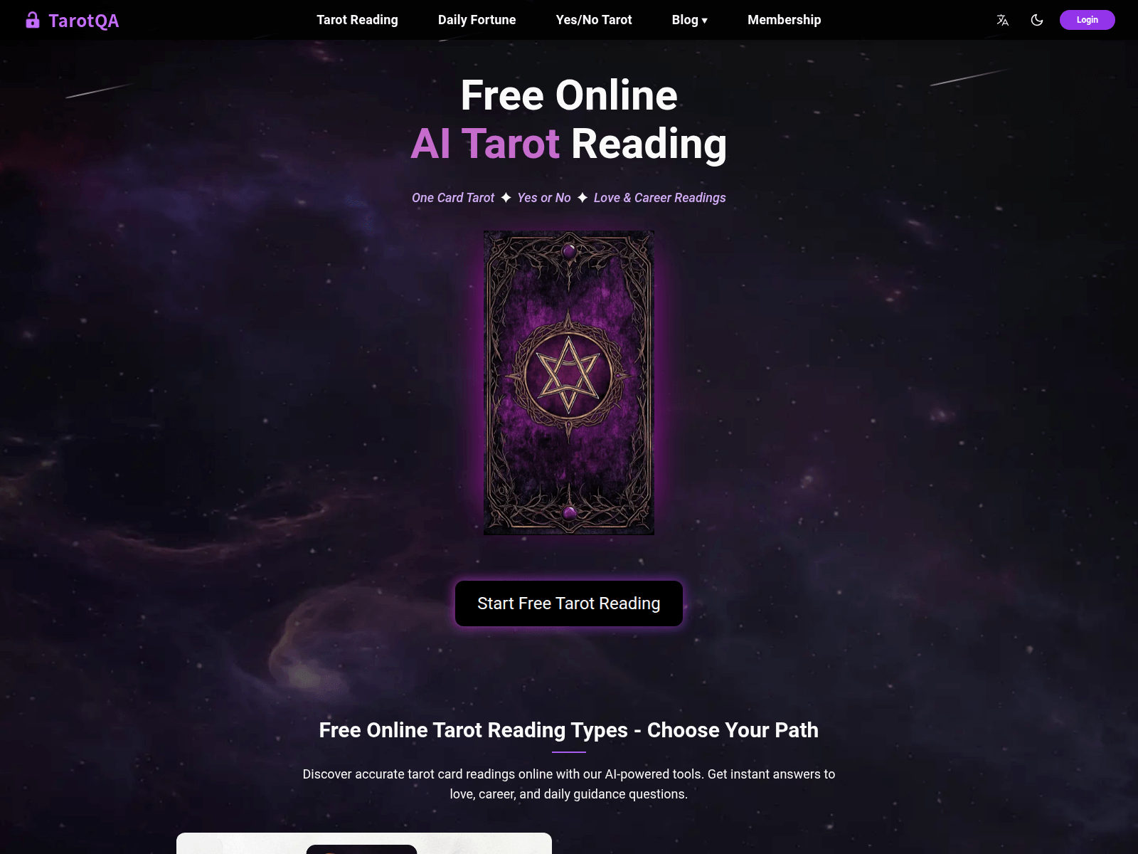Free online AI tarot card reading with accurate love and fortune predictions.

