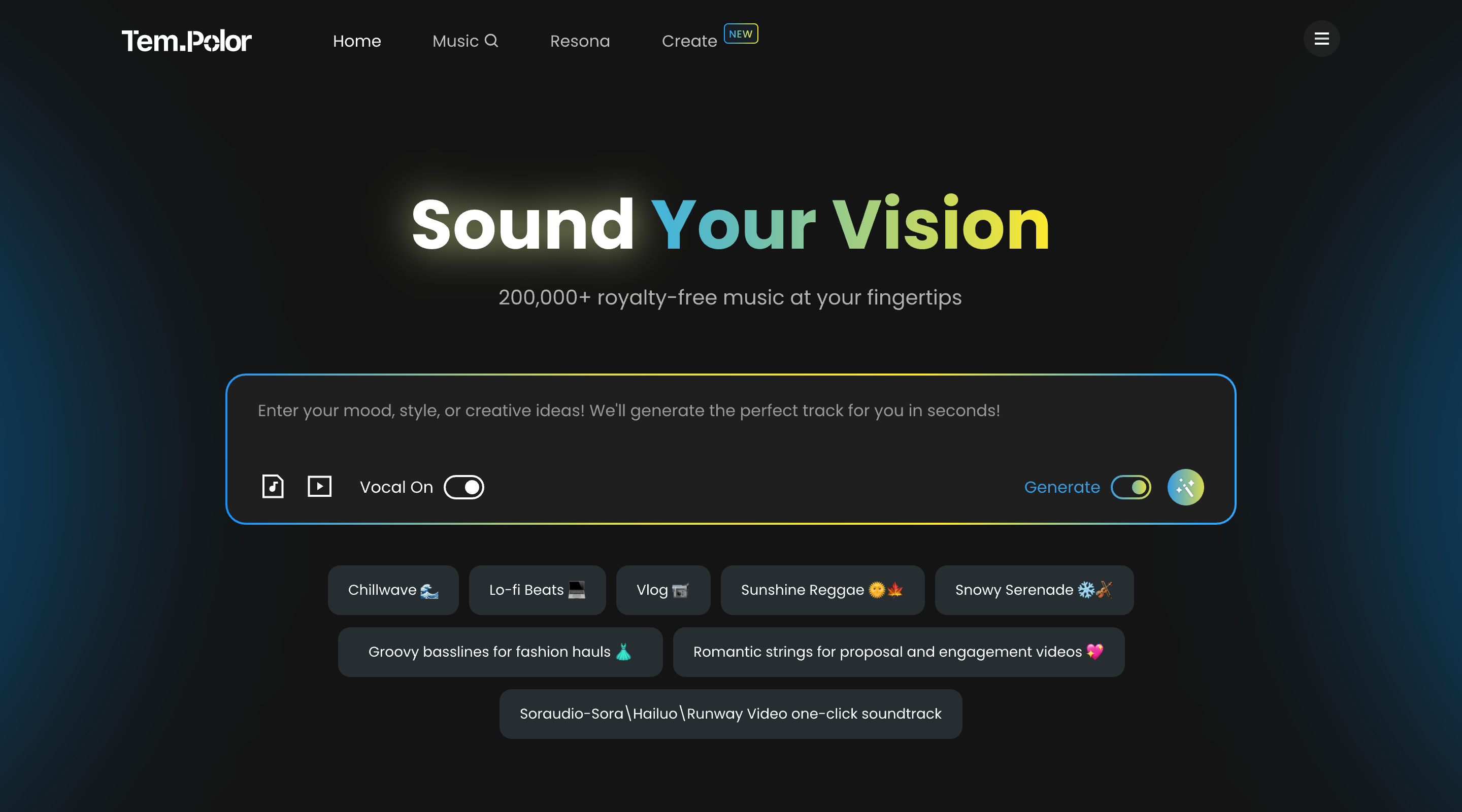 AI-powered royalty-free music generation and licensing platform for content creators.
