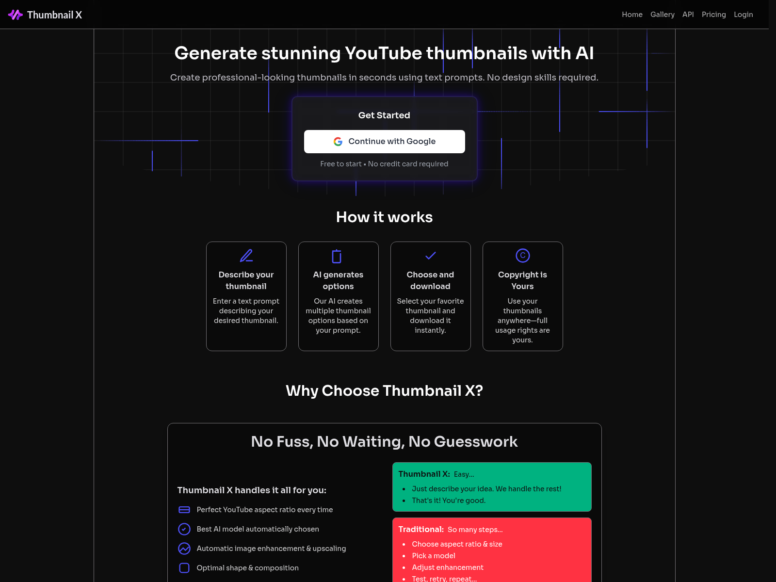 AI-powered YouTube thumbnail generator; create stunning, professional thumbnails in seconds using text prompts.
