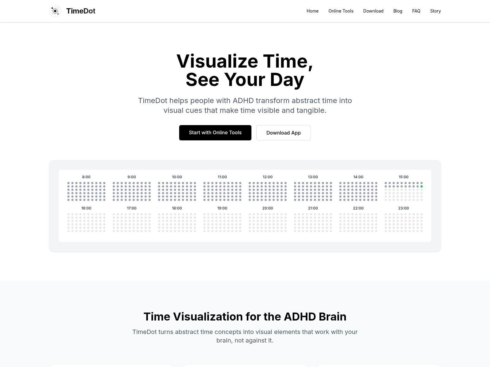 TimeDot: A time visualization tool for ADHD, offering web and Windows apps to improve time perception and management.
