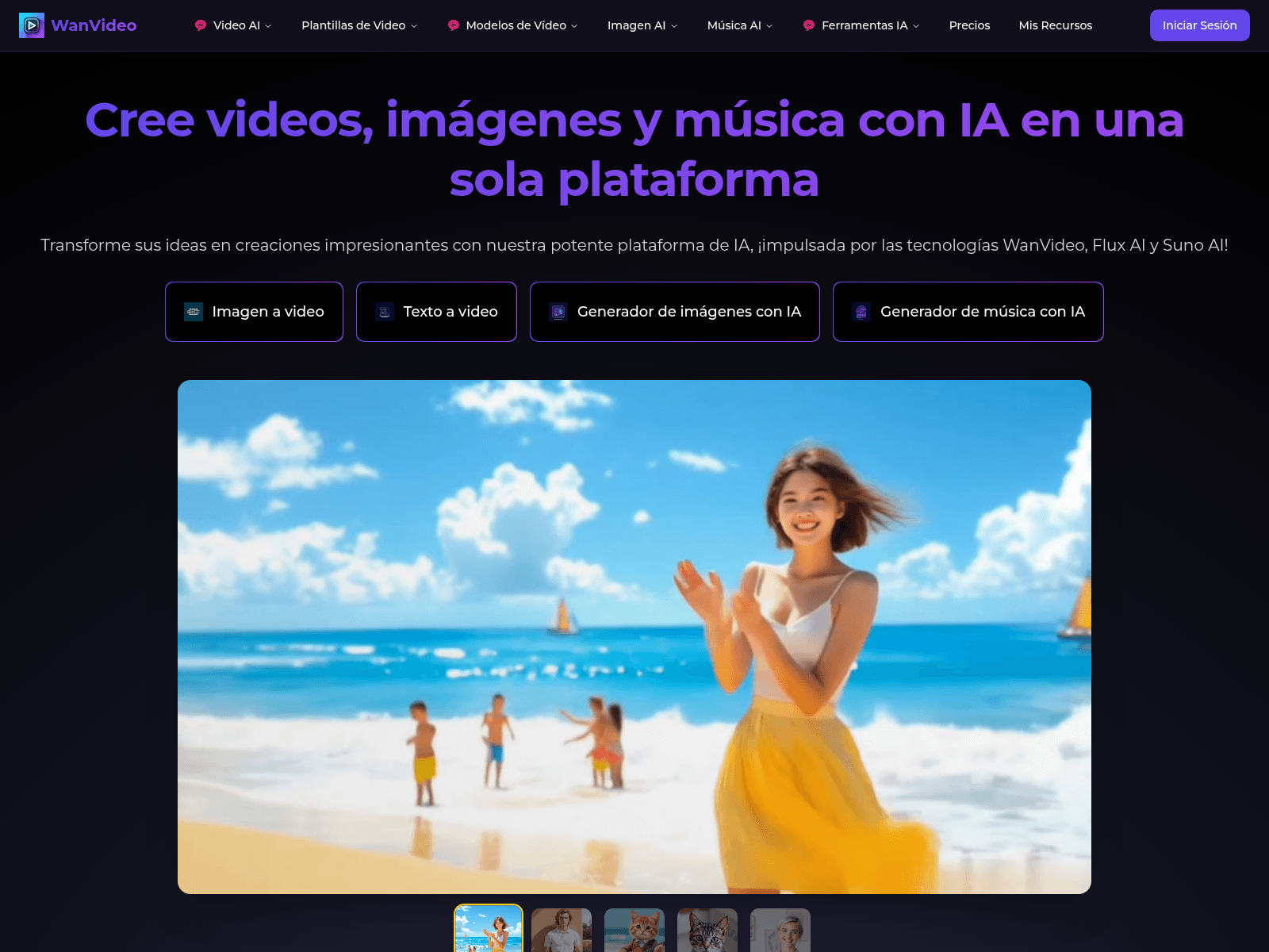 WanVideo AI: an all-in-one platform generating videos, images, and music using AI;  offers  free and paid plans.
