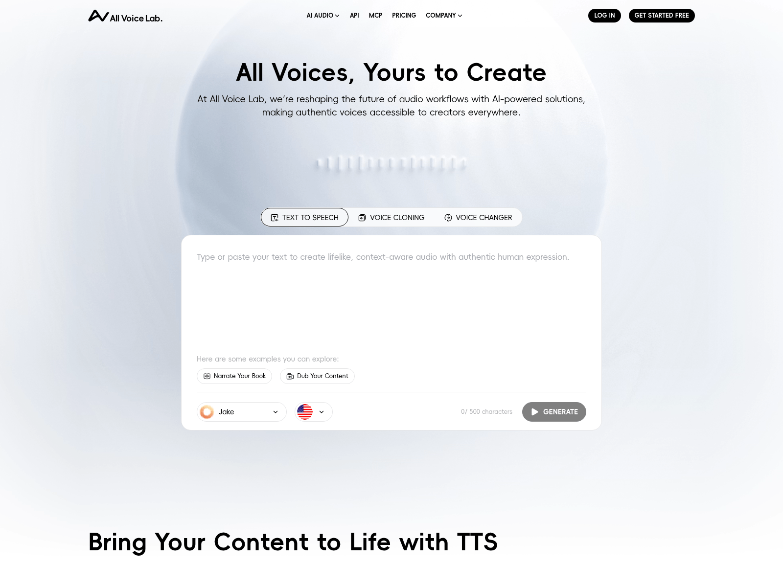AI-powered audio solutions including text-to-speech, voice cloning, and voice changing; offers API access.
