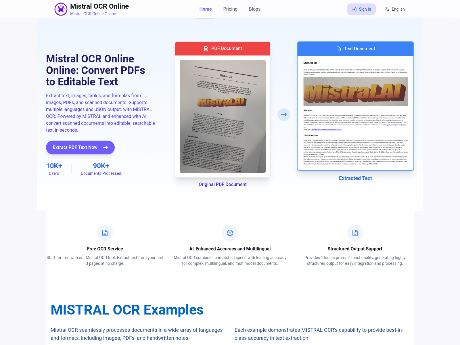 Mistral OCR: AI-powered document understanding API; extracts text, images, tables, and formulas from various document formats in multiple languages.
