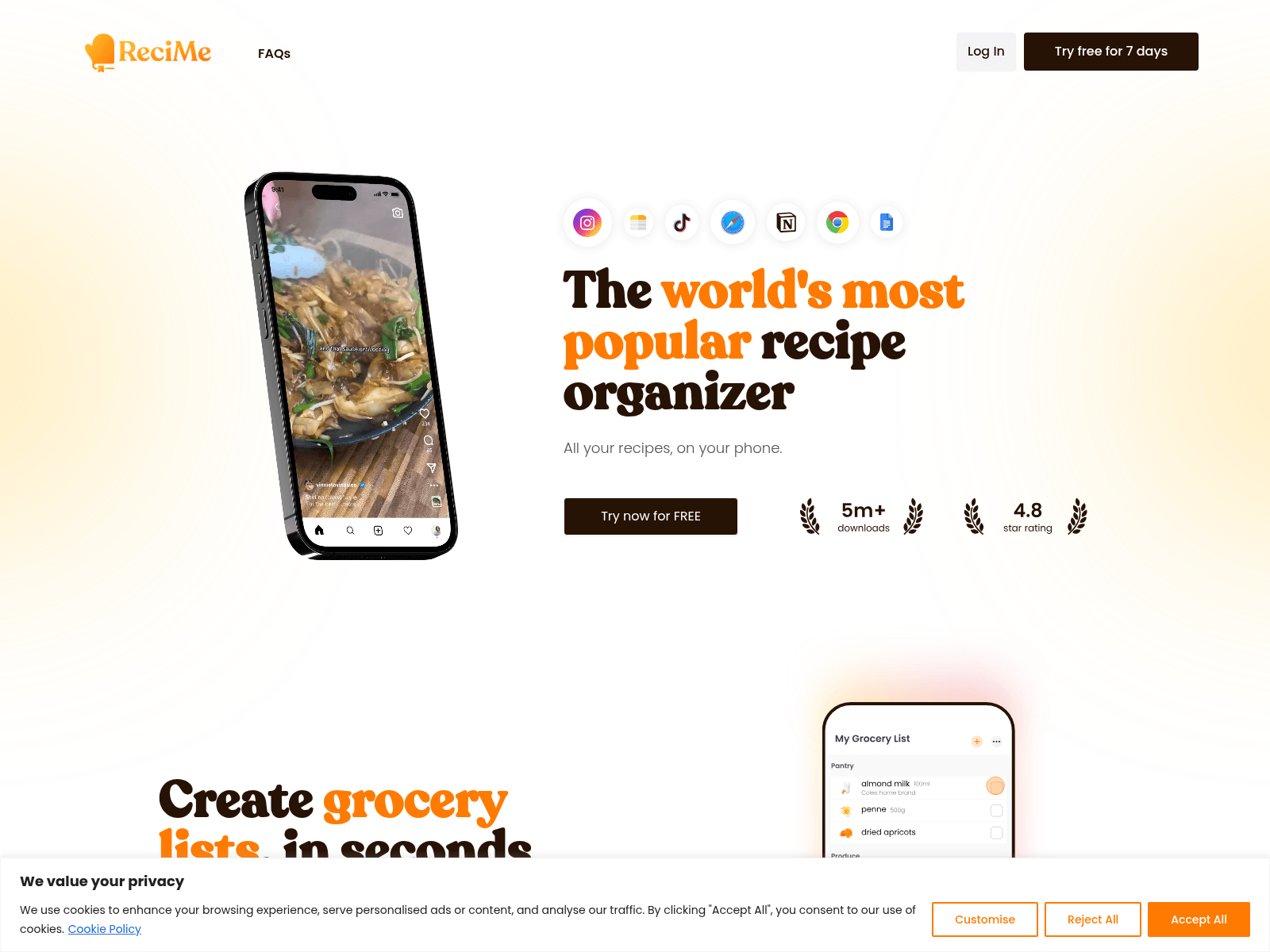 ReciMe is a cooking app for collecting, organizing, and cooking recipes from various online sources.
