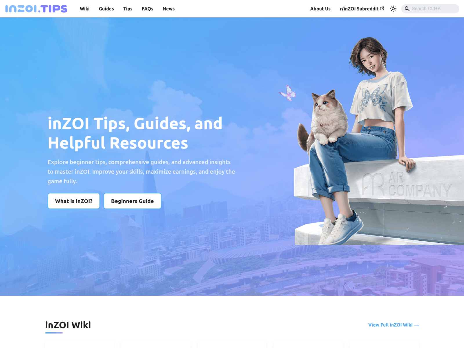 A comprehensive guide and resource website for the life simulation game inZOI, offering tips, guides, news, and a wiki.