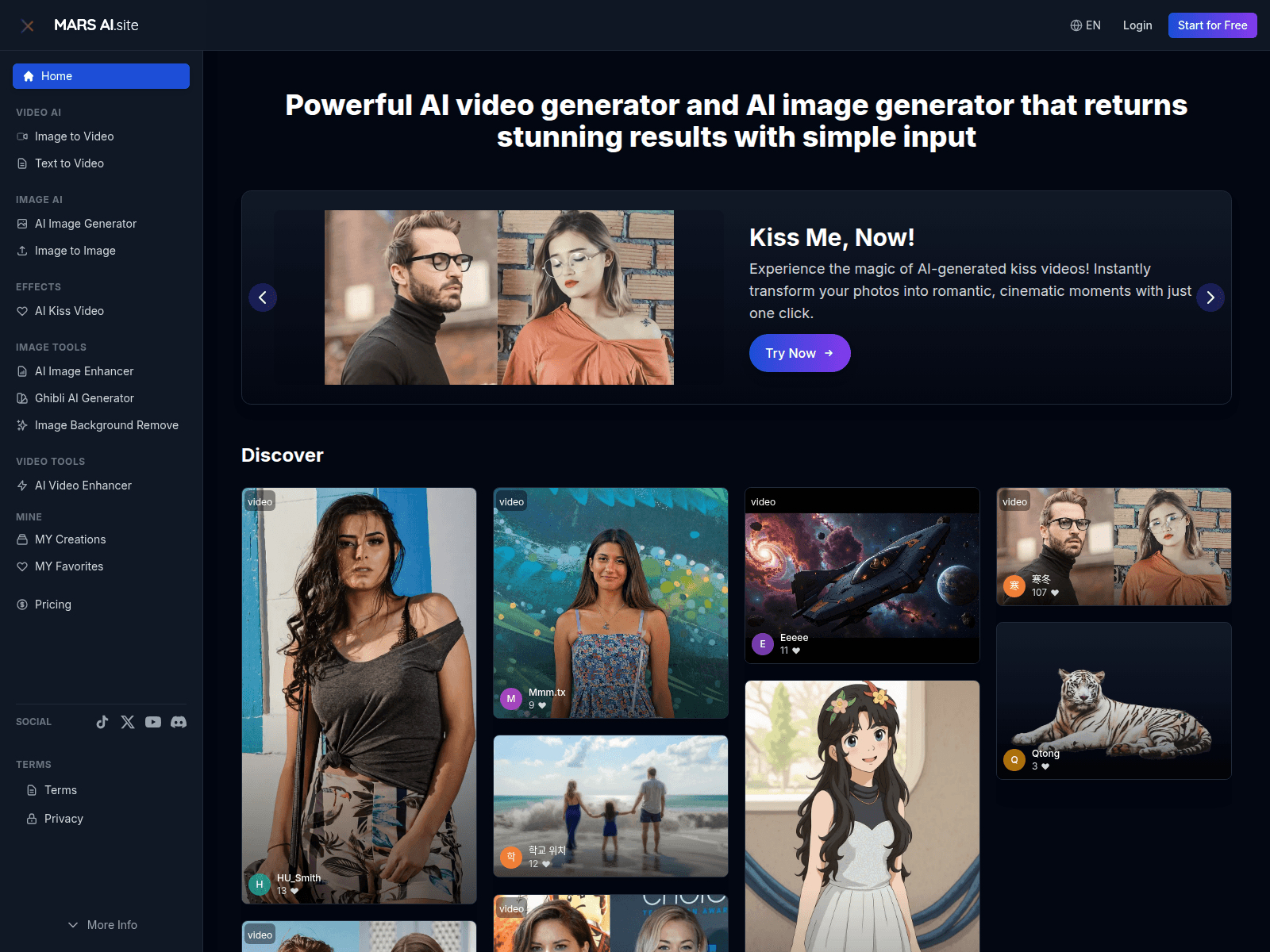 MARS AI offers free AI video and image generation tools, creating professional visual content from text or images effortlessly.