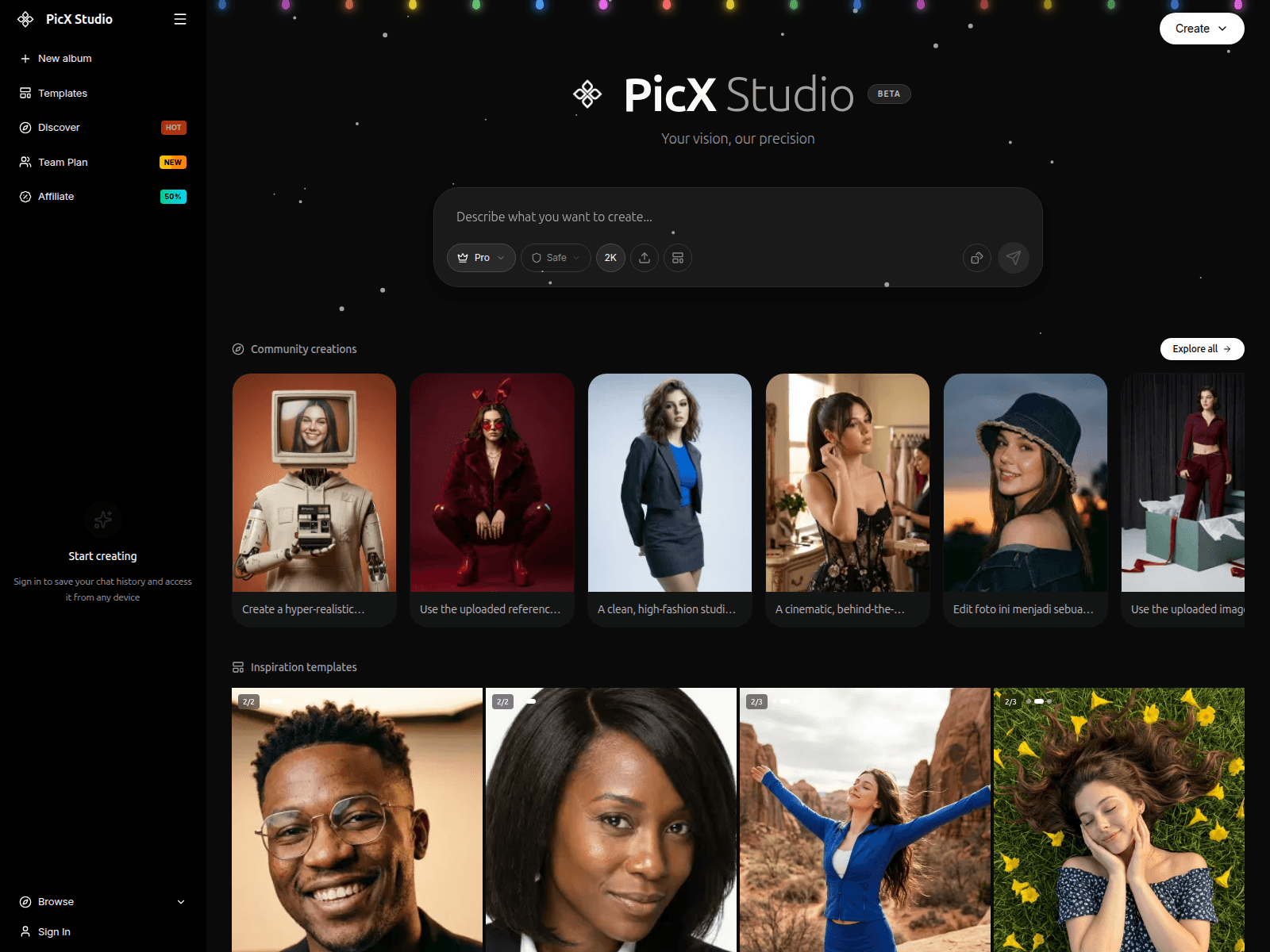 PicX Studio: AI-powered image creation and editing with diverse templates.