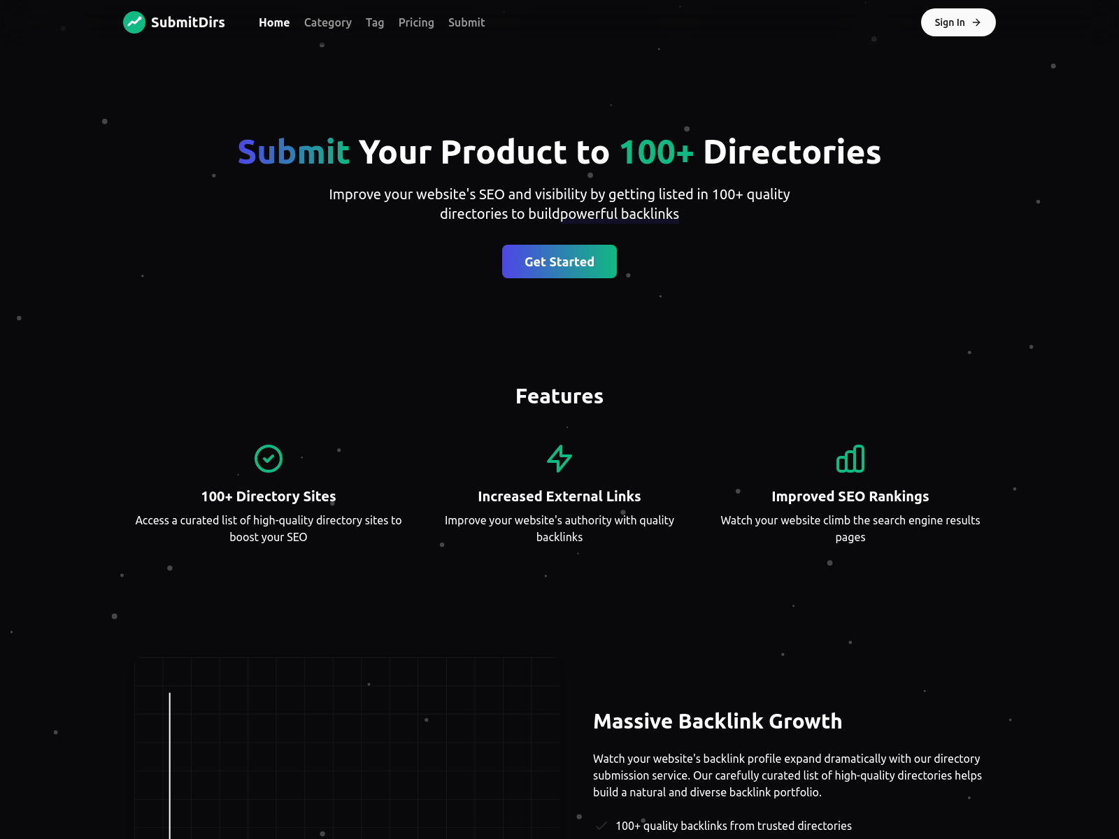 SubmitDirs: Submit your website to 100+ directories for improved SEO and visibility, building powerful backlinks.