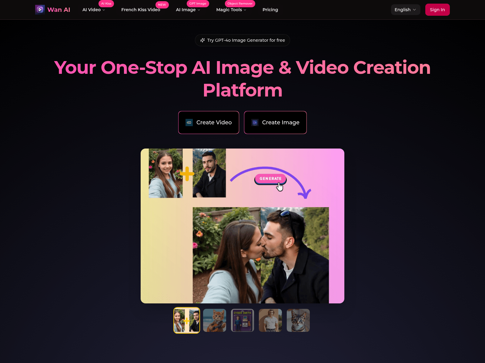 Wan AI: A free, all-in-one AI image and video generator; create images/videos from text, images, or videos.
