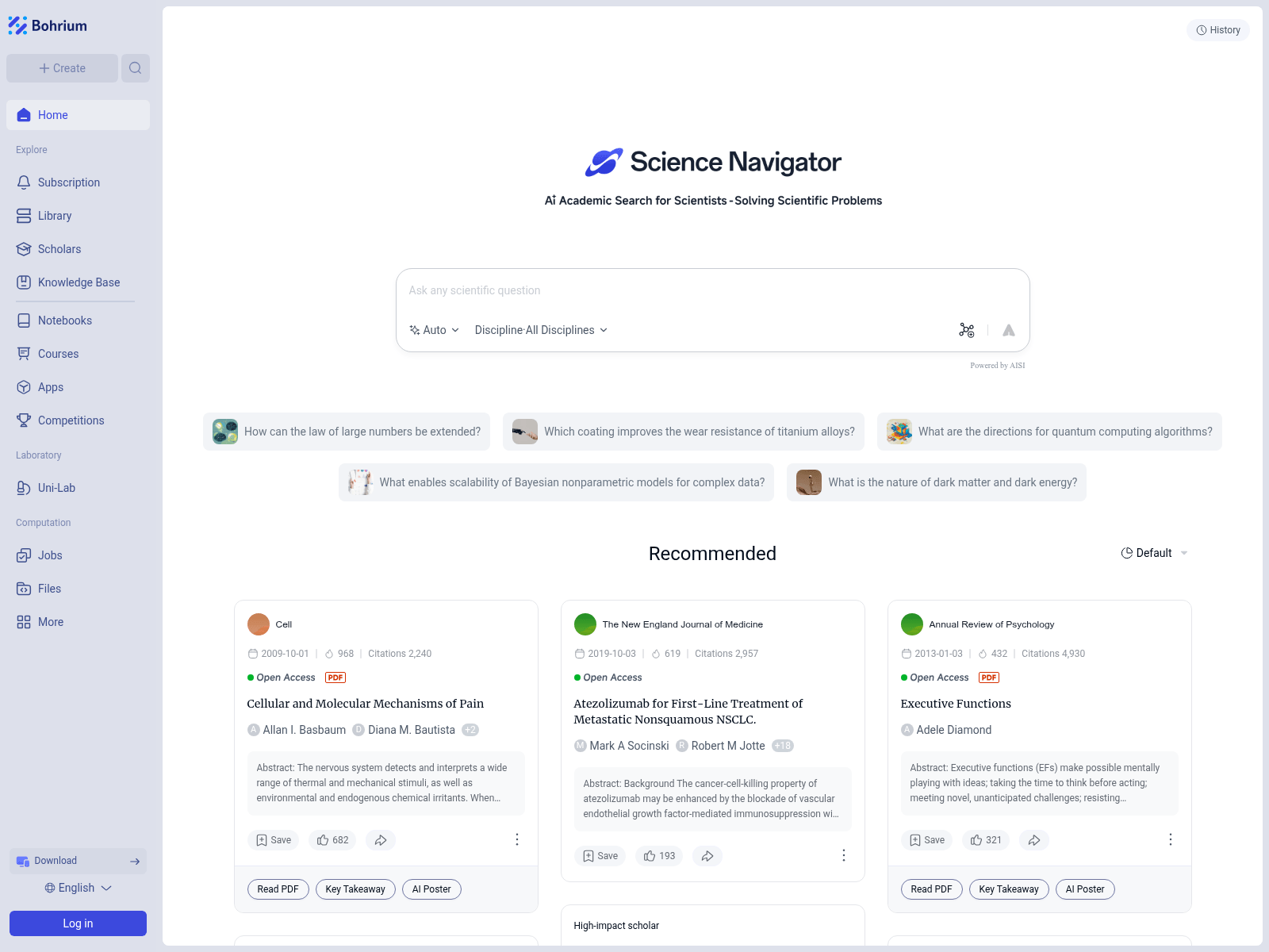 Bohrium: AI-powered scientific research platform connecting global scientists.