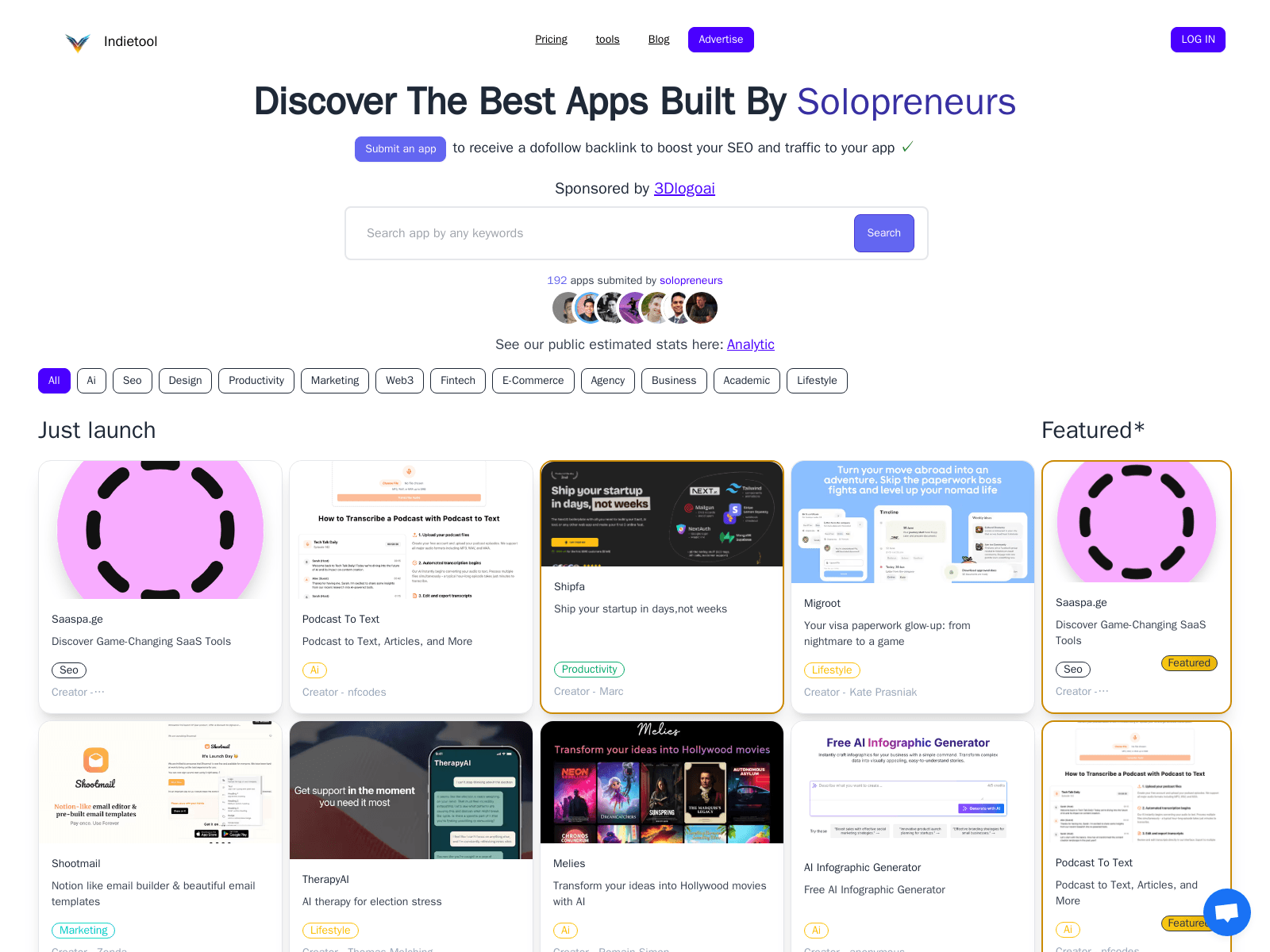 Indietool: A directory showcasing apps built by solopreneurs, offering SEO backlinks and community engagement.