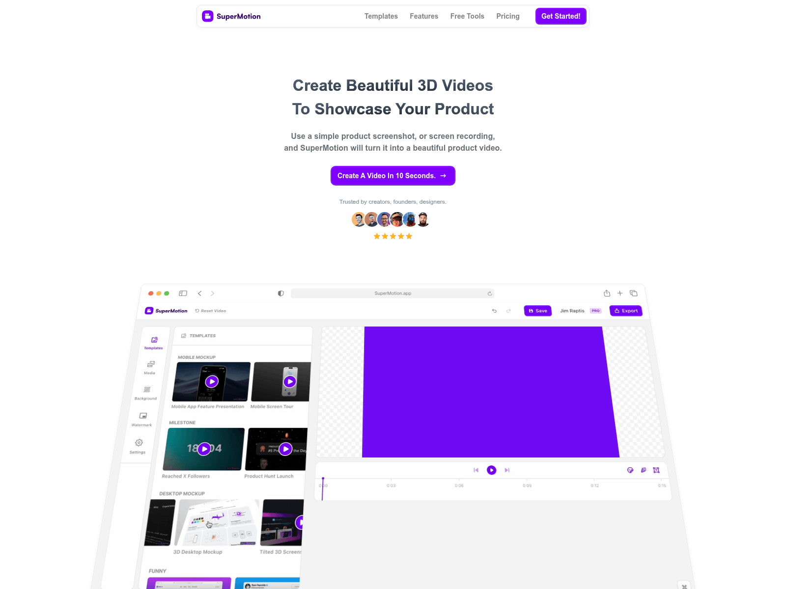 SuperMotion: Create stunning videos from images and clips for blogs, newsletters, and landing pages.